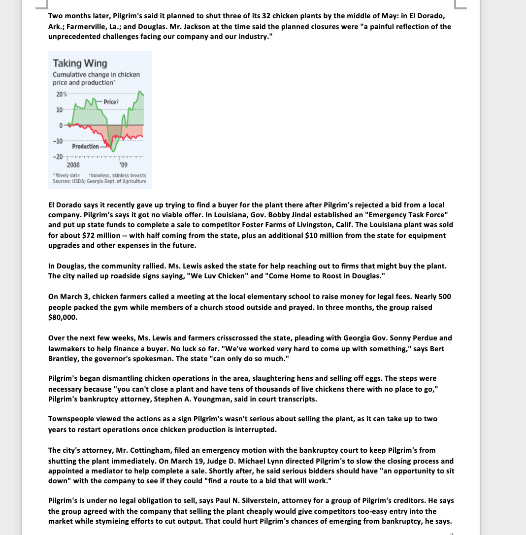 Pilgrim's Pride, a chicken processor that was operating under bankruptcy protection at