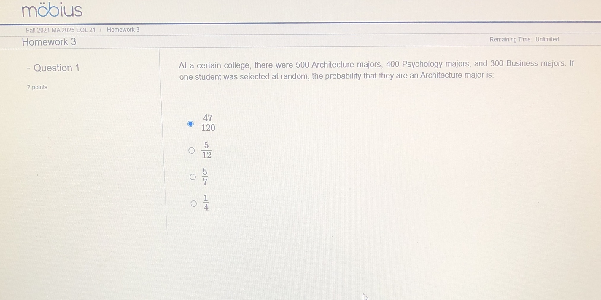 mobius Fall 2021 MA 2025 EOL 21 / Homework 3 Homework