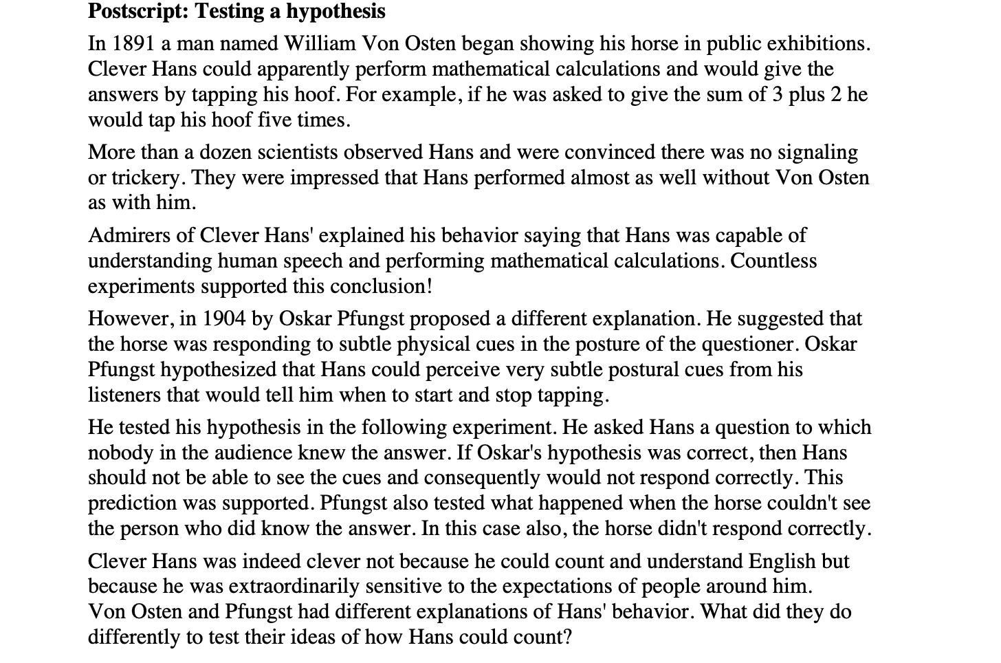  Postscript: Testing a hypothesis In 1891 a man named William Von