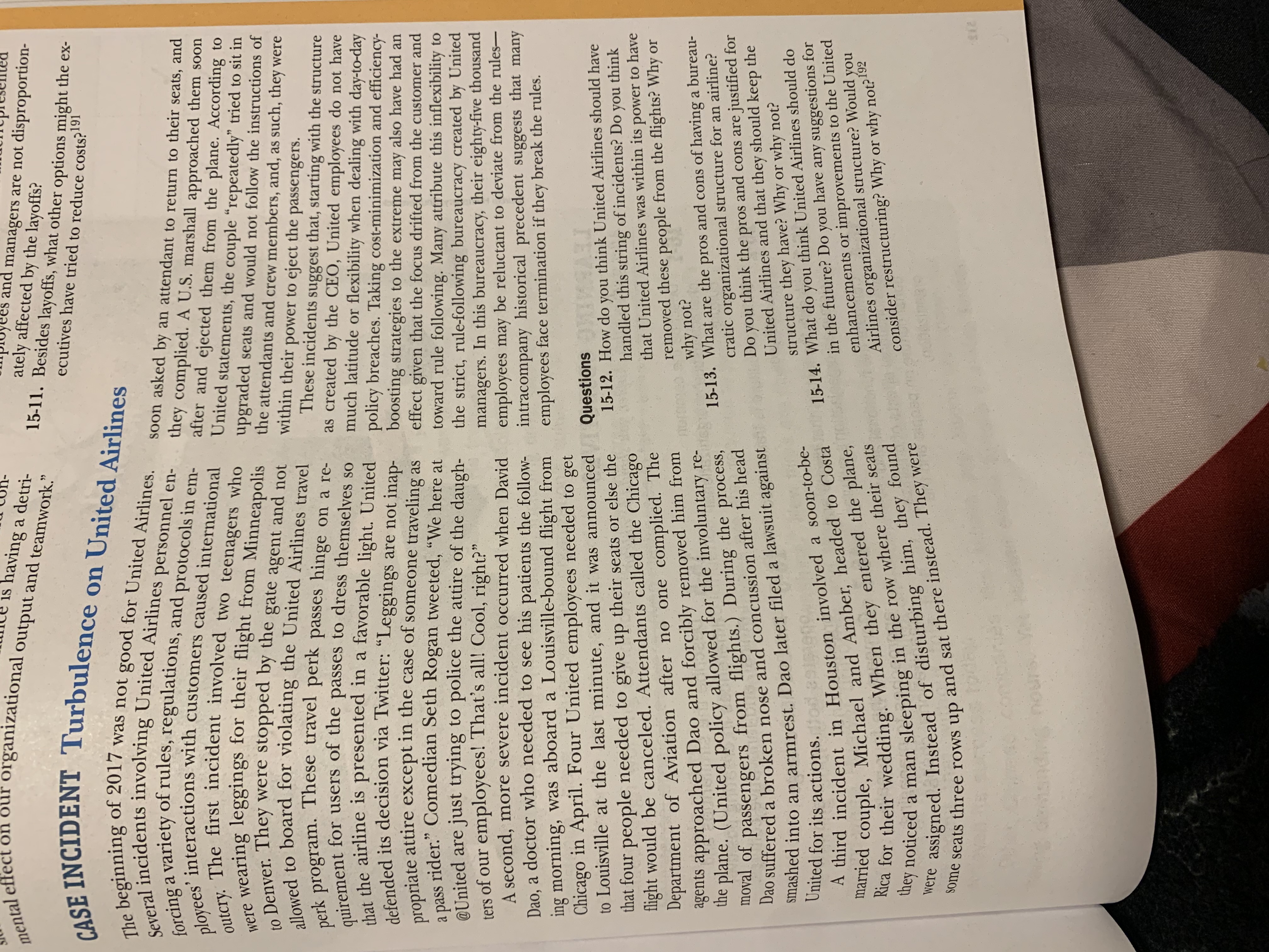 For this assignment, read the short case, "Case Incident: Turbulence on United