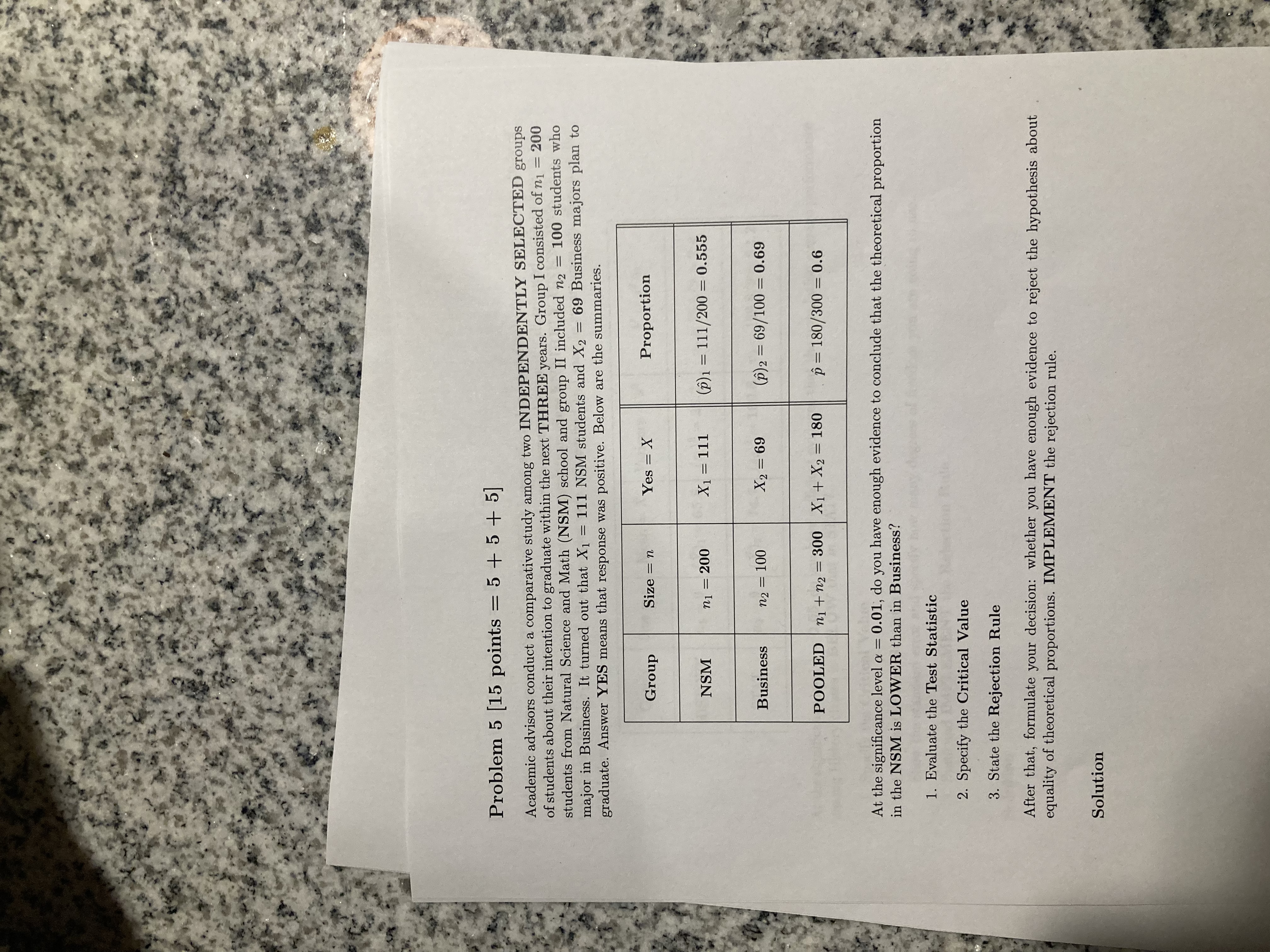  Problem 5 [15 points = 5 + 5 + 5] Academic