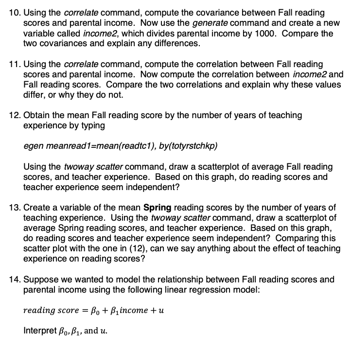 deviation of the Fall reading score. Interpret each value. 2. Manually compute