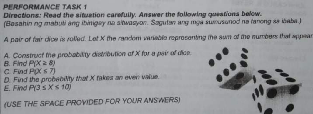 answer the question PERFORMANCE TASK 1 Directions: Read the situation carefully. Answer