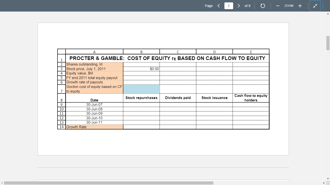 Using the financial statements provided in the Excel workbook for P&G, find