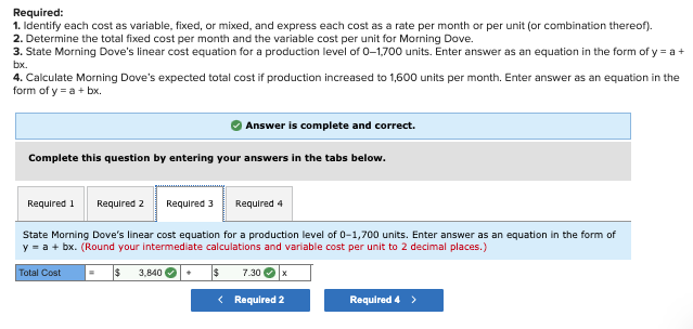 production of 1,400 units follow. Morning Dove's utilities and maintenance costs are