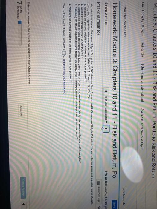  Module 4: Chapters 10 and 11 - Risk and Return, Portfolio