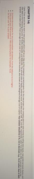  (CHAPTER 14) Cyber Tres would se to start a new project