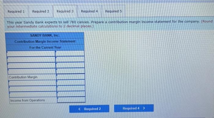 following table. 2. Suppose Sandy Bank sells its canoes for $580 each.