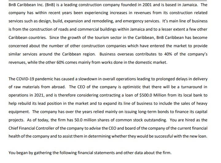  I need help completing this table. Thank you BnB Caribbean Inc.