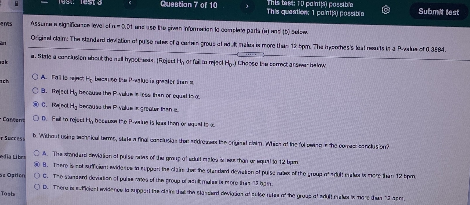 This test: 10 point(s) possible Test. lest 3 Question 7 of