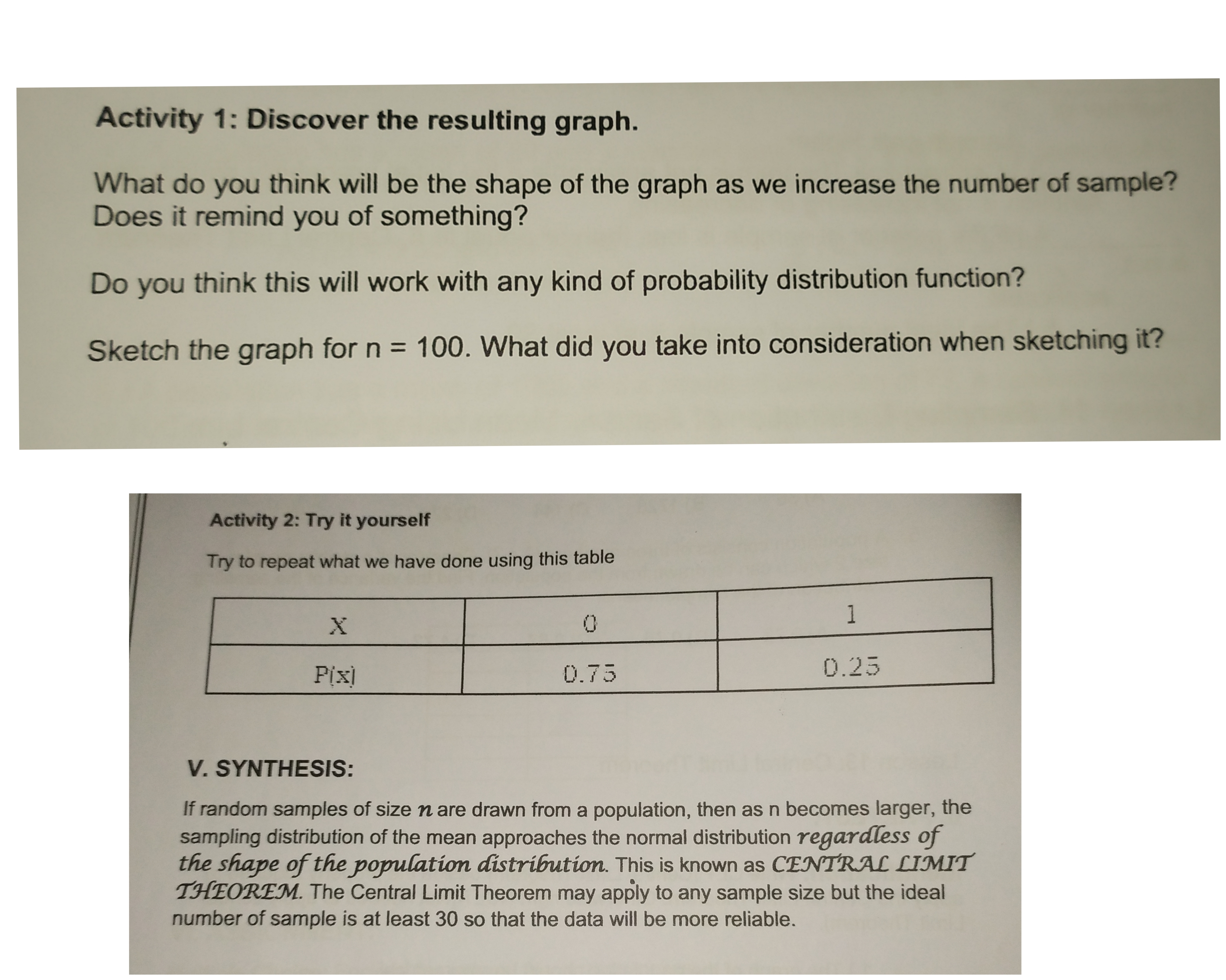 done using this table X Pixi 0.75 0.25 V. SYNTHESIS: If random