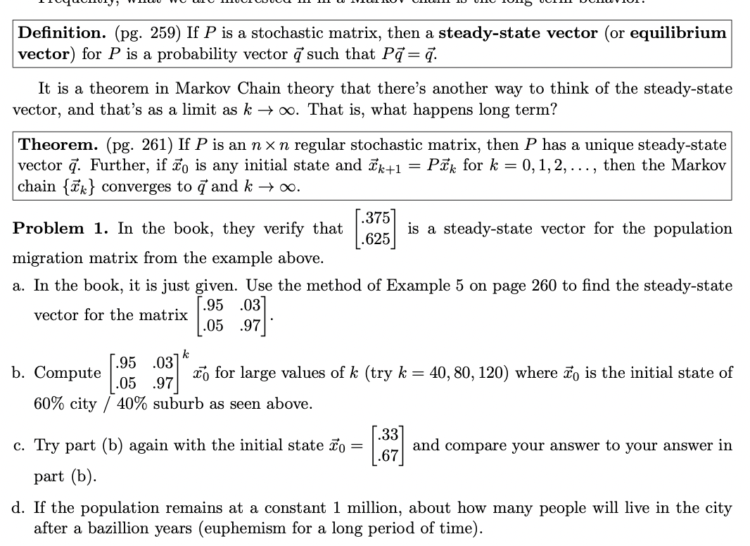 Answer this question please Definition. (pg. 259) If P is a stochastic