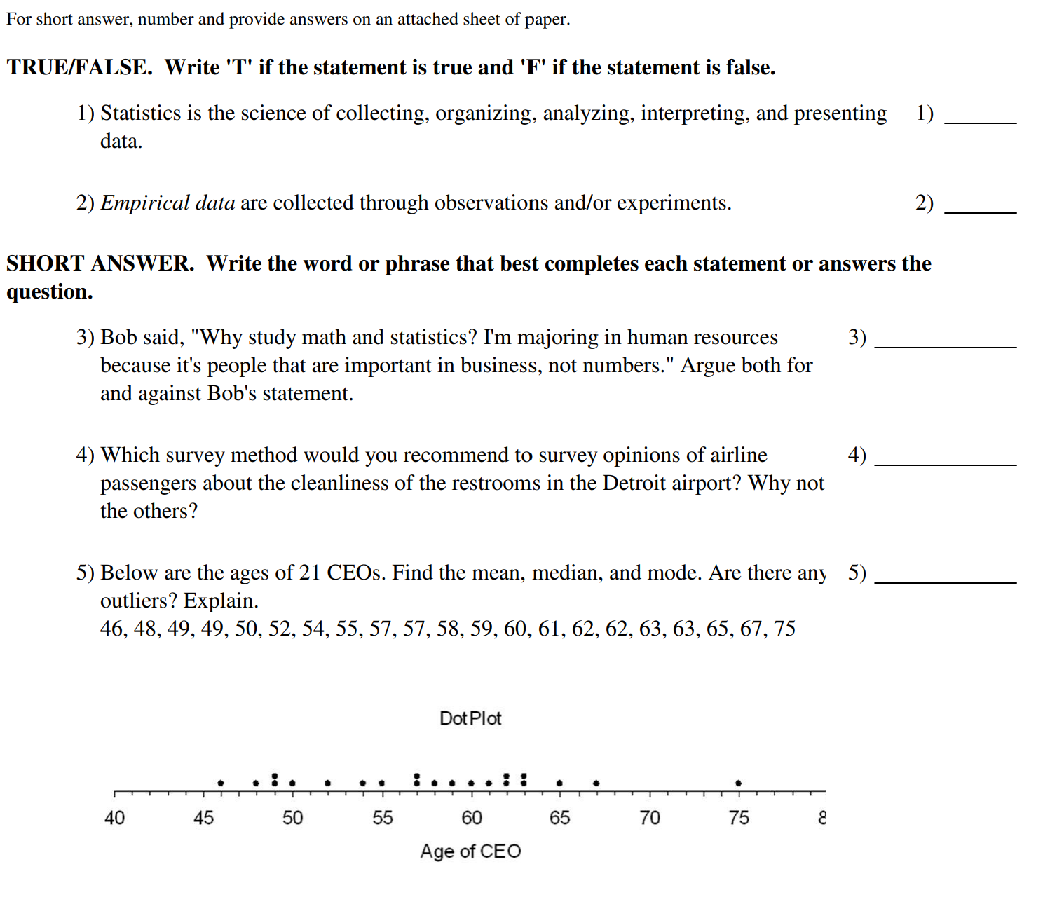 Please solve the attached For short answer, number and provide answers on