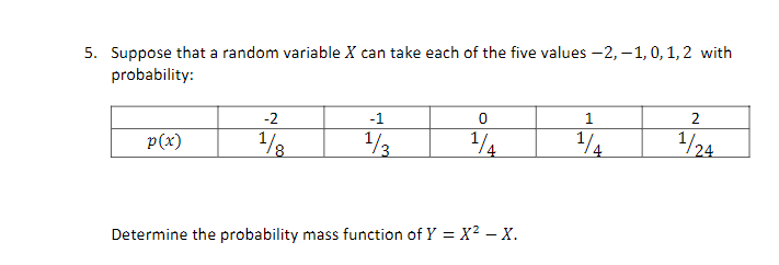  5. Suppose that a random variable X can take each of