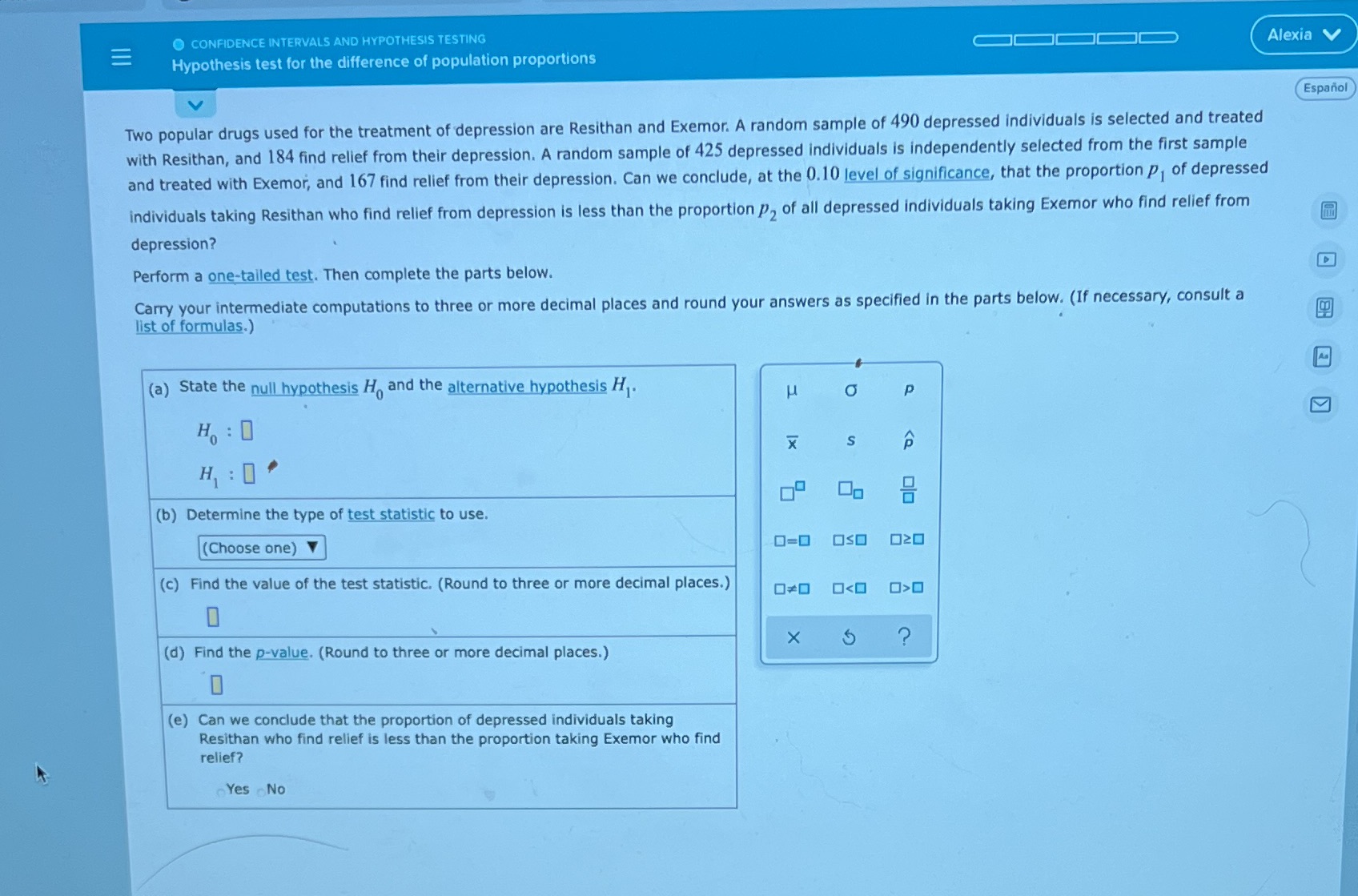  O CONFIDENCE INTERVALS AND HYPOTHESIS TESTING Alexia V Hypothesis test for