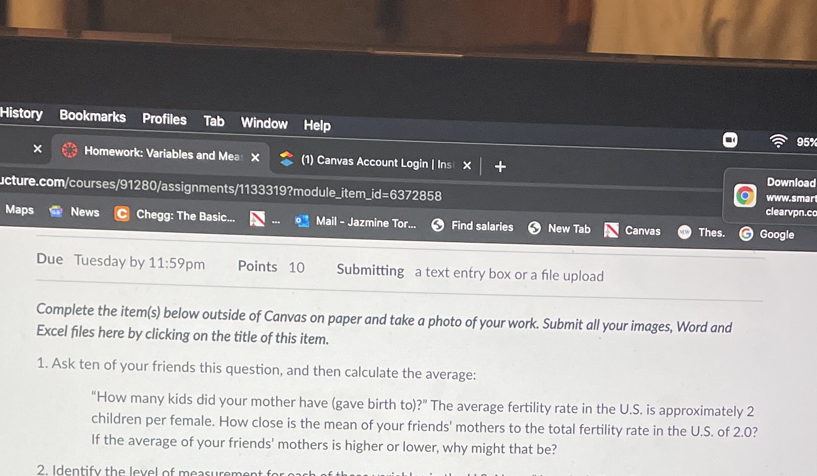 Math History Bookmarks Profiles Tab Window Help 95% X Homework: Variables and