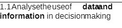 1.1Analysethe useof datand information in decisionmaking