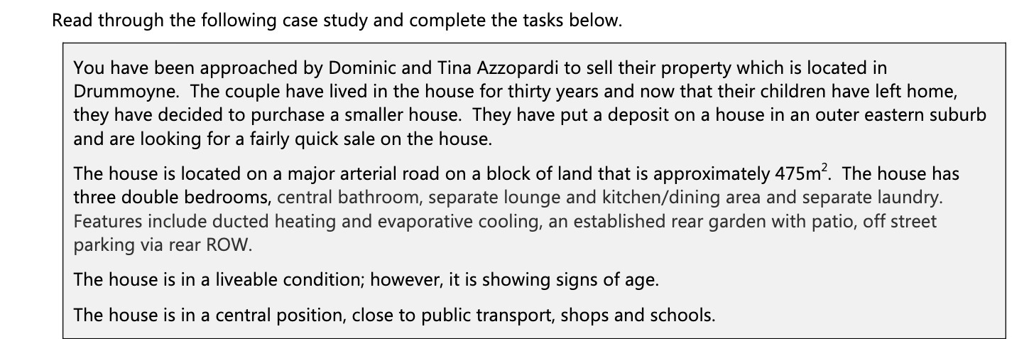  Read through the following case study and complete the tasks below.