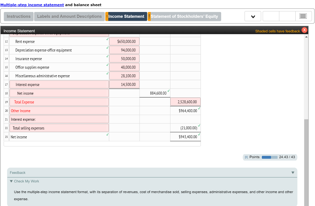 problem data and the list of Labels and Amount Descriptions provided for