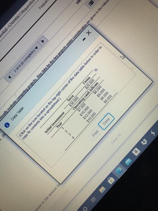 data for the two projects under consideration are given in the following