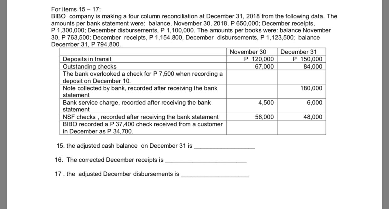 SPLEASE ANSWER ASAP For items 15 - 17: BIBO company is making