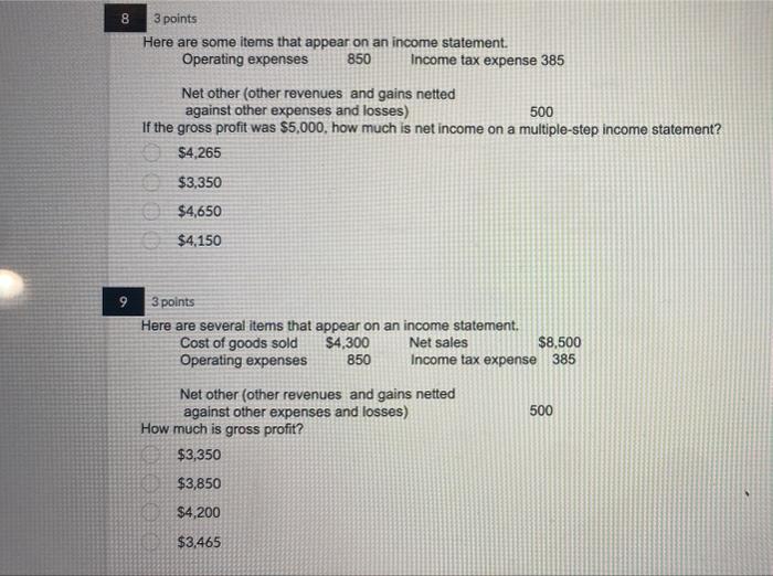  83 points Here are some items that appear on an income
