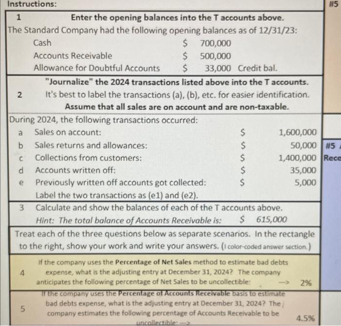  Instructions: 45 1 Enter the opening balances into the T accounts