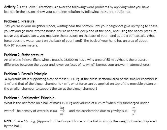  Acyll'y 2: Let's Solye'. Directions: Answer the following word problems by