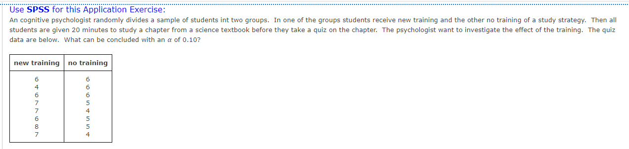 4 decimals Use SPSS for this Application Exercise: An cognitive psychologist randomly