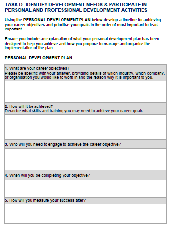  TASK D: IDENTIFY DEVELOPMENT NEEDS & PARTICIPATE IN PERSONAL AND PROFESSIONAL