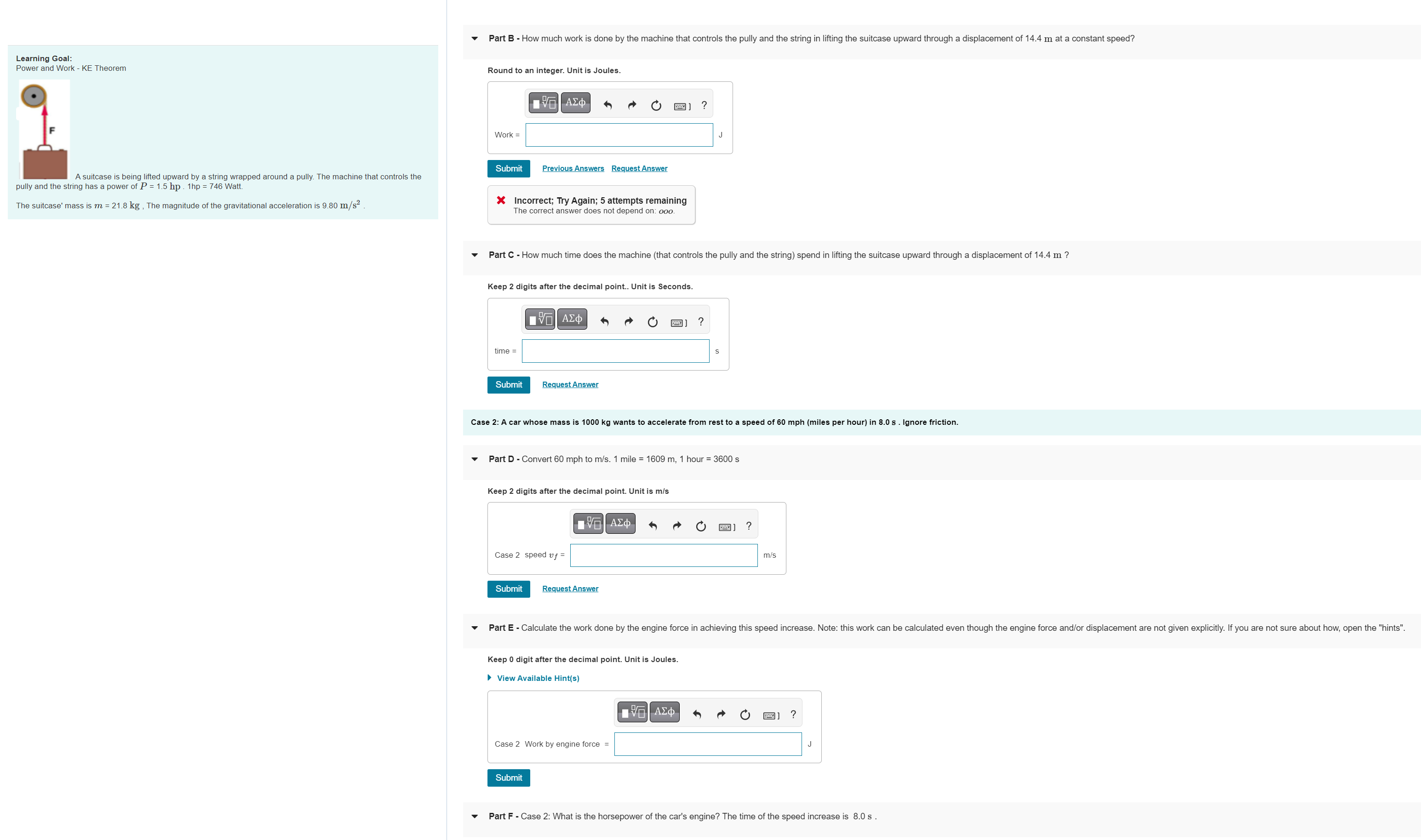 Learning Goal: Power and Work - KE Theorem A suitcase is being