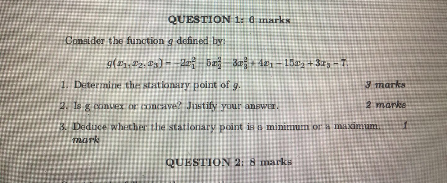  QUESTION 1: 6 marks Consider the function g defined by: g(F1,