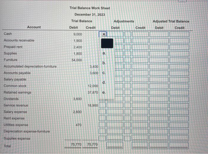 the adjusted trial balance of Kings, Inc. at December 31, 2023. The