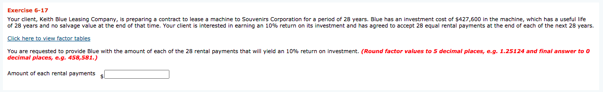 Exercise 6-17 Your client, Keith Blue Leasing Company, is preparing a