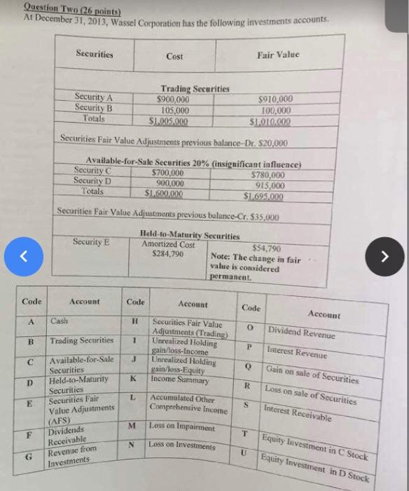 please post pic of answer Question Two (26 points) At December 31,