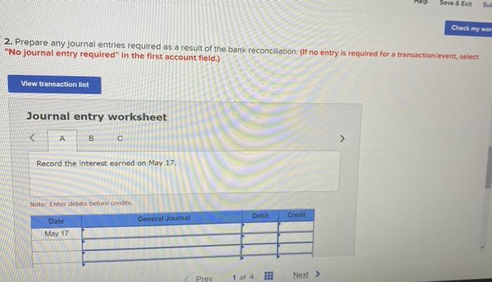 of May 31 The bank statement for May 1 and the May