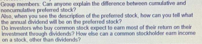  Group members: Can anyone explain the difference between cumulative and noncumulative