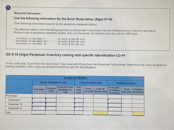 (Algo) (11-14) The following information applies to the questions displayed below) Trey