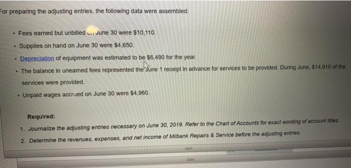  For preparing the adjusting entries, the following data were assembled: -