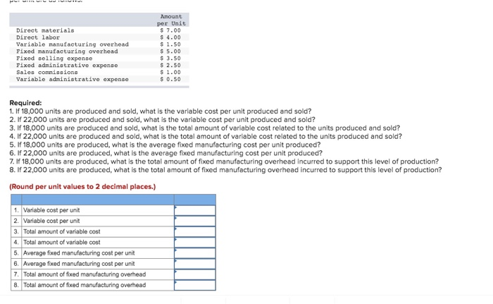  how to solve Direct materials Direct labor Variable manufacturing overhead Fixed