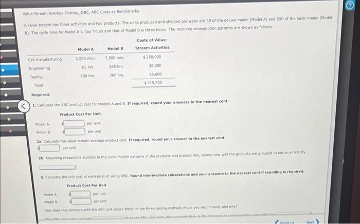 Value-5tream Average Conting, DbC, ABC Costs as Benchmarks A value stream