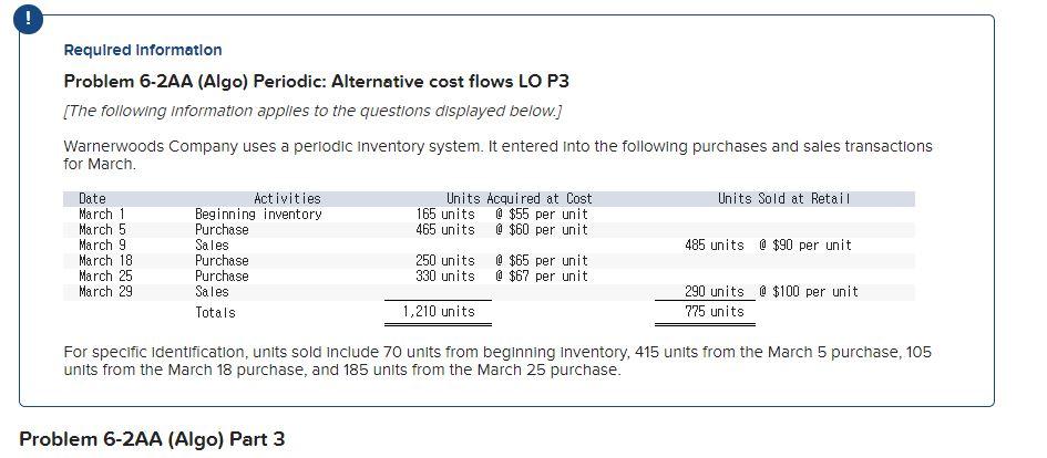  Required Information Problem 6-2AA (Algo) Periodic: Alternative cost flows LO P3