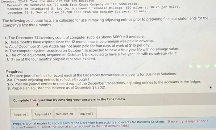 Business Solutions. The November 30, 2021, unadjusted trial balance of Business Solutions
