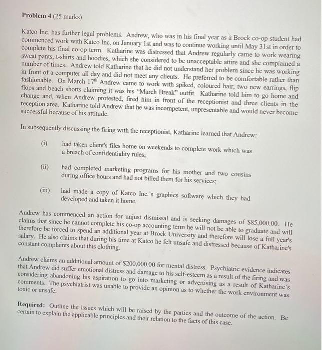 Please provide a typed answer for upvote!! Problem 4 (25 marks) Katco