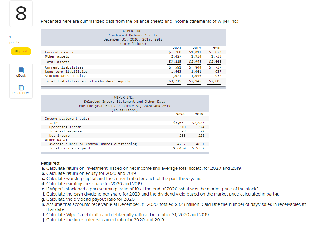  00 Presented here are summarized data from the balance sheets and