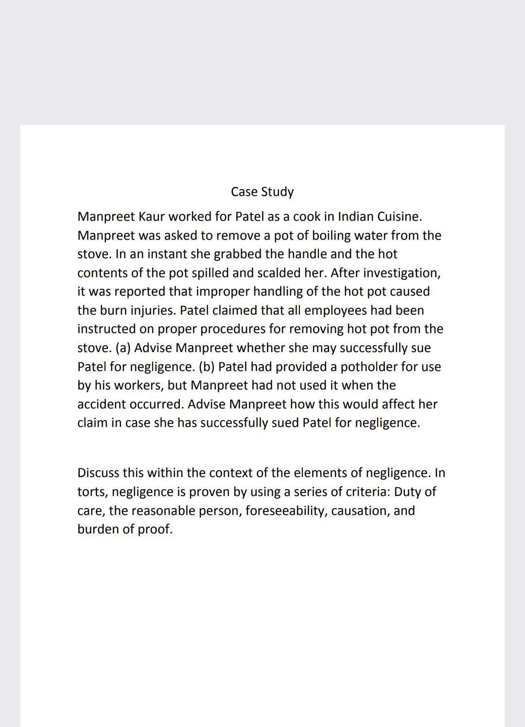 this is case study . and it's about business law Case