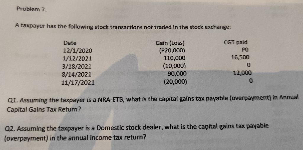  please show complete solution Problem 7. A taxpayer has the following