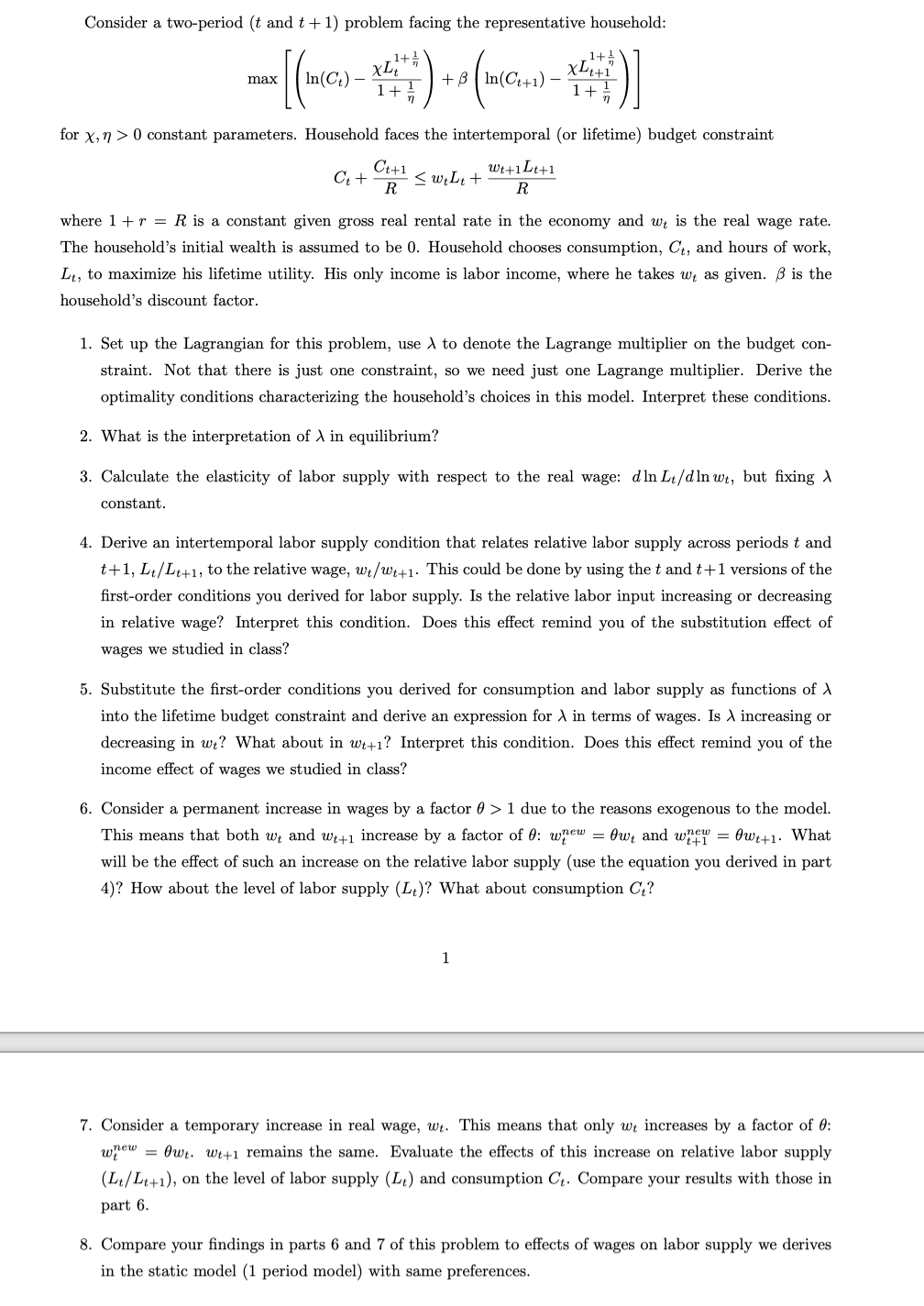 Please answer the question in steps Consider a two-period (t and