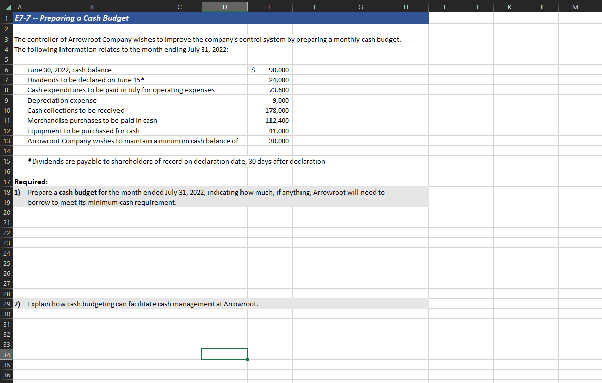 \begin{tabular}{|l|c|} \hline & A \\ \hline 1 & E7-7 - Preparing