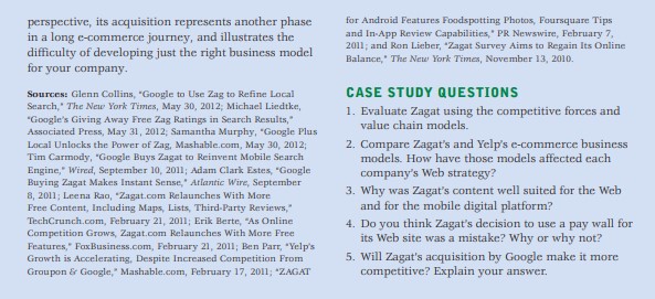 However, both Case Study and questions given below:1. Evaluate Zagat using the
